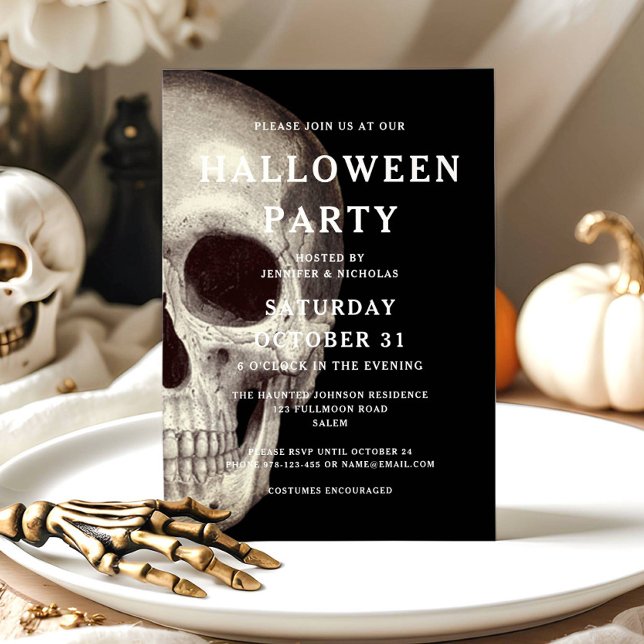 Convite para o Dia das Bruxas de Adultos Adultos A (Scary Dead Skull Halloween Invitation)