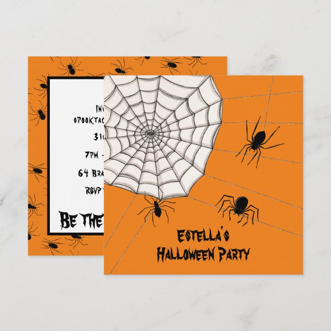 Convite para o Dia das Bruxas de Aranhas Cerradora (Frente/Verso)