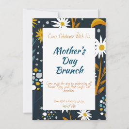 Convite para o dia das mães - Azul escuro com flor