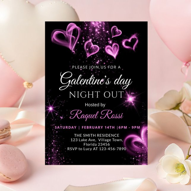 Convite para o Dia de Galantine em Tinta Alcoólica (Pink Love Hearts Alcohol ink Galentine's Day Invitation)