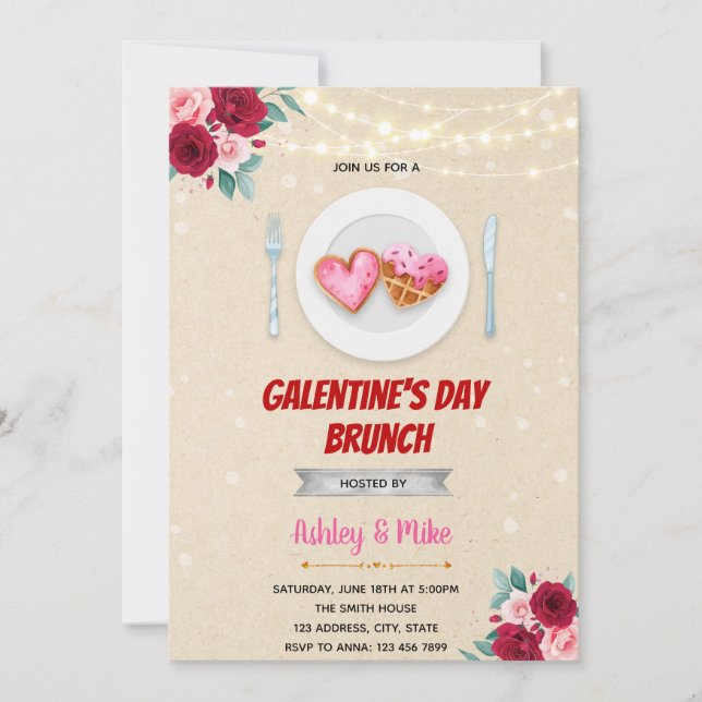 Convite para o dia de Galentine Brunch (Frente)