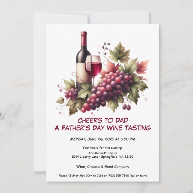 Convite para o Dia dos Pais - Vinho Tinto & Uvas (Frente)