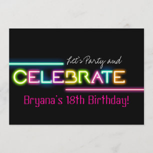 Convite para o Festa CELEBRATE Neon Glow Lights Ra