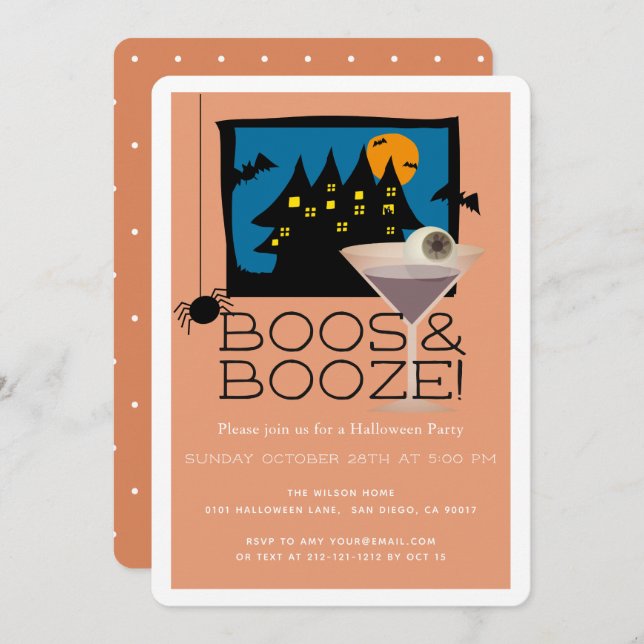 Convite para o Festa de Halloween de Boos e Booze (Frente/Verso)