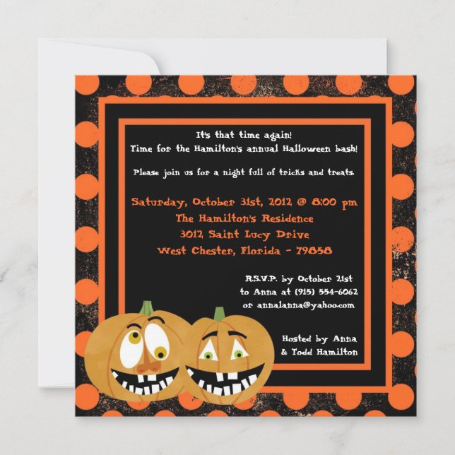 Convite para o Festa de Halloween de Pumpkins 5 x  (Frente)