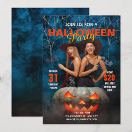 Convite para o Festa de Halloween Moderno Azul e V