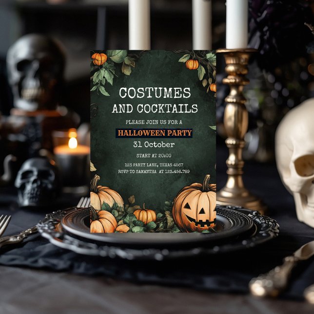 Convite para o Festa de Halloween Verde com Abóbor (Criador carregado)