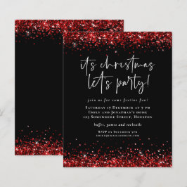 Convite para o Festa de Natal de Glitter Vermelho