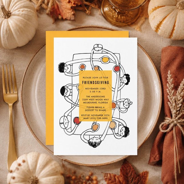 Convite para o Jantar de Ação de Graças do Friends (Friendsgiving Thanksgiving Dinner Invitation)