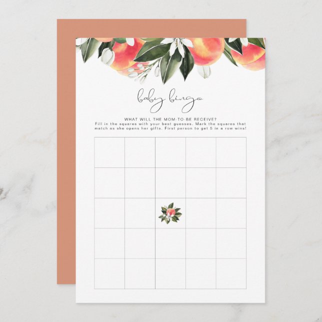 Convite para o Jogo do Chá de fraldas de Pêssego S (Frente/Verso)