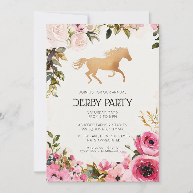 Convite para o Kentucky Derby com Floral em Aquare (Frente)