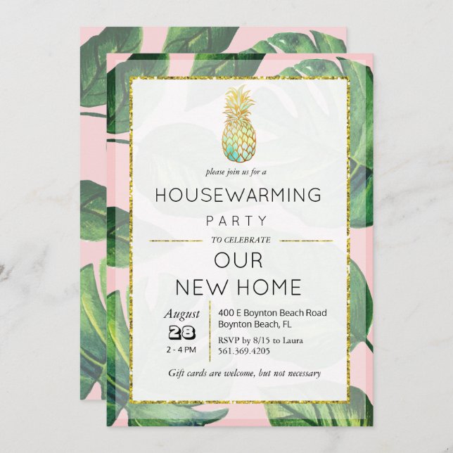 Convite para o lar de abacaxi tropical (Frente/Verso)