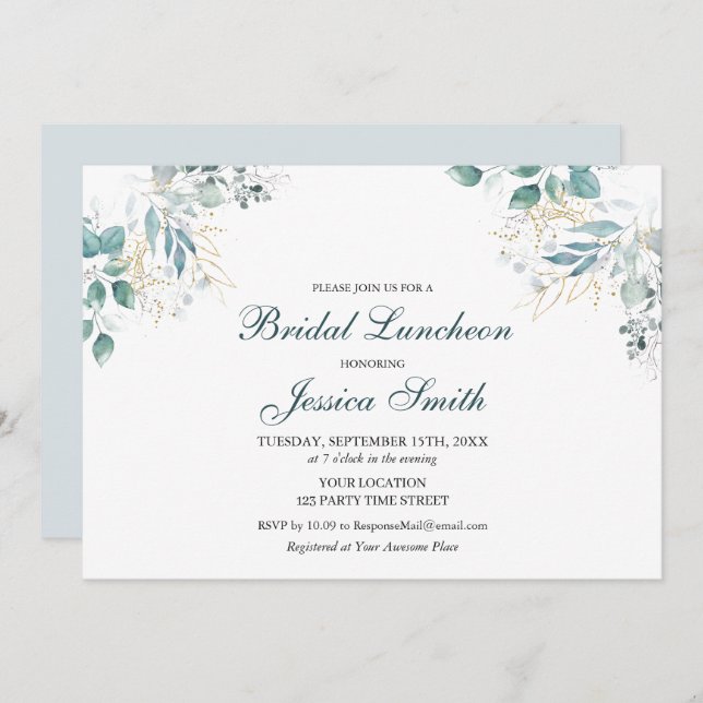 Convite para o Luncheon de Watercolor Bridal (Frente/Verso)
