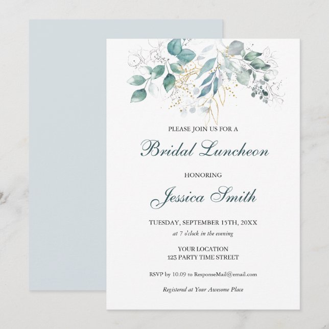 Convite para o Luncheon de Watercolor Bridal (Frente/Verso)