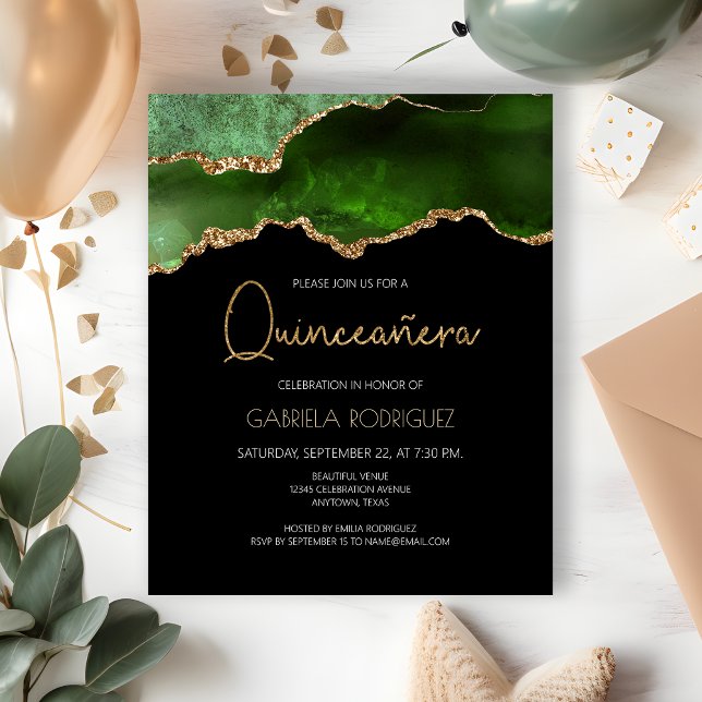 Convite para o Ministro Dourado Verde Quinceañera (Criador carregado)