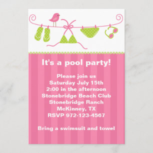 Convite para o naipe de verão, cor-de-rosa e verd