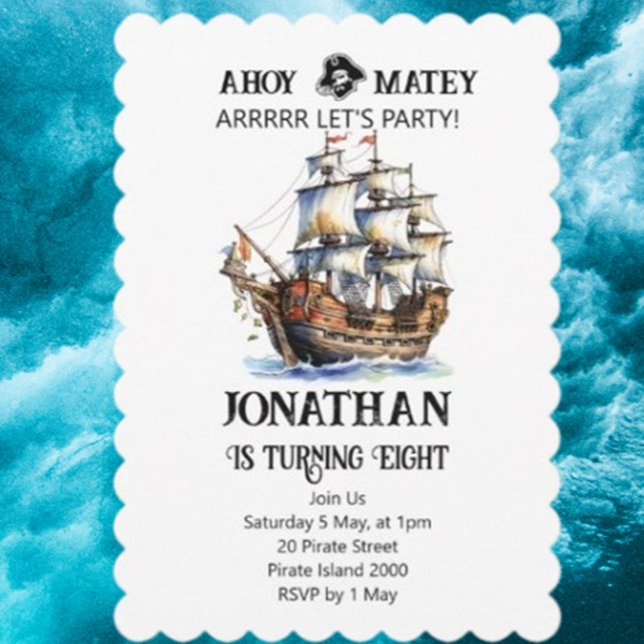 Convite para o Navio de Aniversário do Partido Pir (Invite guests to join your adventure and make unforgettable memories.)