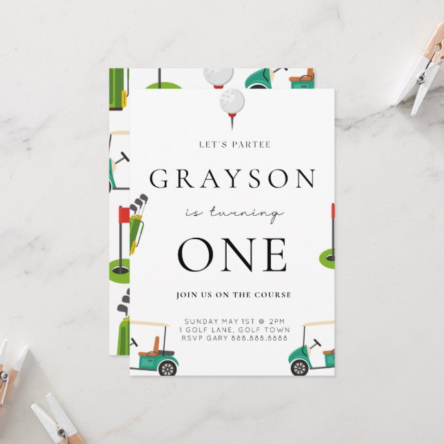 Convite para o Par de Golf Birthday (Frente/Verso In Situ)