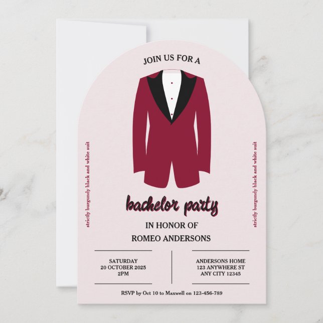 Convite para o partido Burgundy Black Tuxedo (Frente)