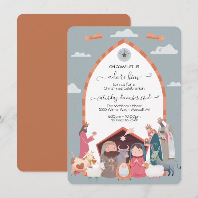 Convite para o Partido da Cena de Natal Religioso (Frente/Verso)