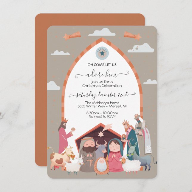 Convite para o Partido da Cena de Natal Religioso (Frente/Verso)