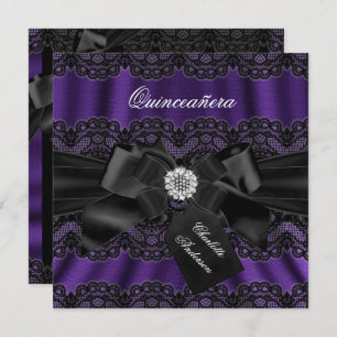 Convite para o Partido da Quinceanera Preto Roxo e
