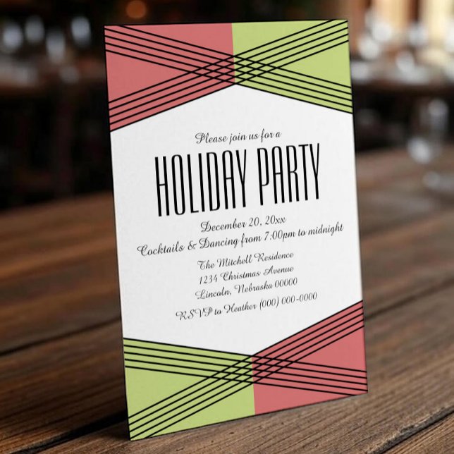 Convite para o Partido de Férias Deco Coloridas Ve (Red Green Colorful Deco Holiday Party Invite)