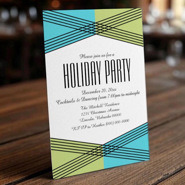 Convite para o Partido de Férias Deco Coloridas Ve (Turquoise Green Colorful Deco Holiday Party Invite)