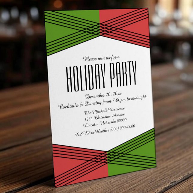 Convite para o Partido de Férias Deco Vermelho Ver (Green Red Colorful Deco Holiday Party Invite)
