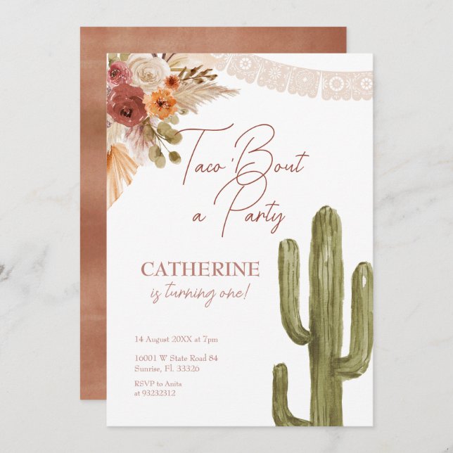 Convite para o partido Fiesta Cactus (Frente/Verso)