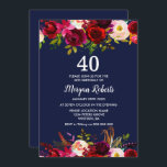 Convite para o Partido Floral aniversário de 40 an<br><div class="desc">Marinho Blue Burgundy Floral Elegant Party Convidar Ver coleção correspondente em Niche e Nest Store</div>