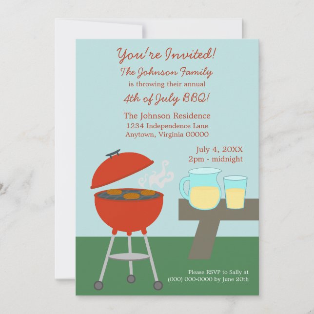 Convite para o Picnic de verão no dia 4 de julho (Frente)
