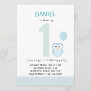Convite para o primeiro aniversário do Owl (Azul)