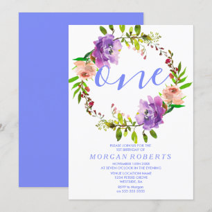 Convite para o primeiro aniversario Floral Roxo