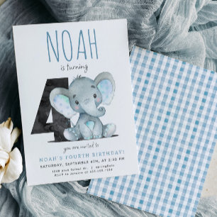 Convite para o quarto aniversário de elefante azul