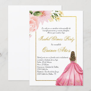 Convite para o Quince de flor rosa em espanhol