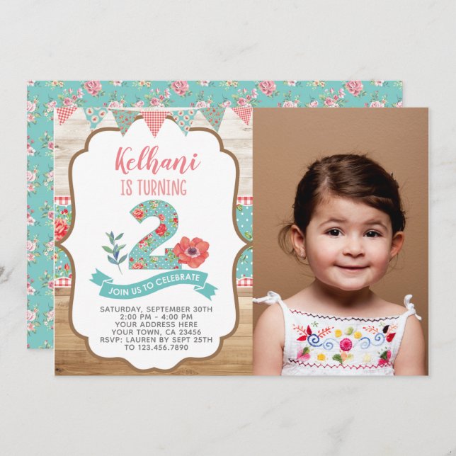 Convite para o segundo aniversário de chique com f (Frente/Verso)