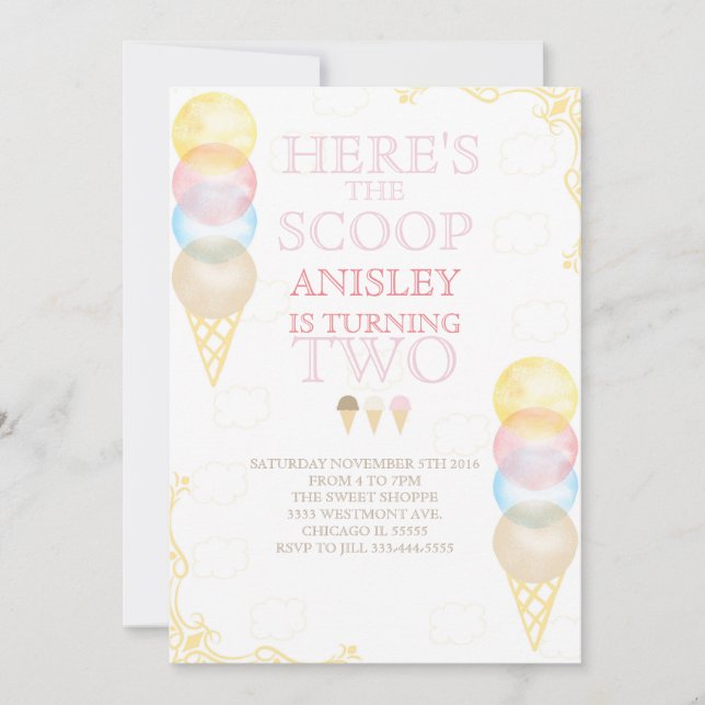 convite para o sorvete de aniversário, convite par (Frente)