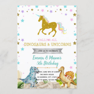 Convite para o tema do unicórnio de dinossauro est
