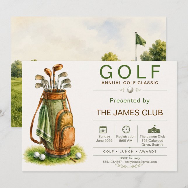 Convite para o Torneio Anual de Golfe Clássico (Frente/Verso)