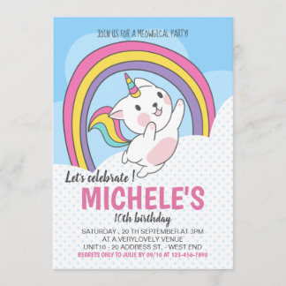 Convite para o Unicorn Cat Rainbow