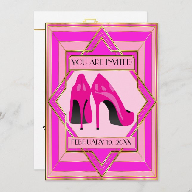 Convite para ocasiões especiais de salto alto rosa (Frente/Verso)