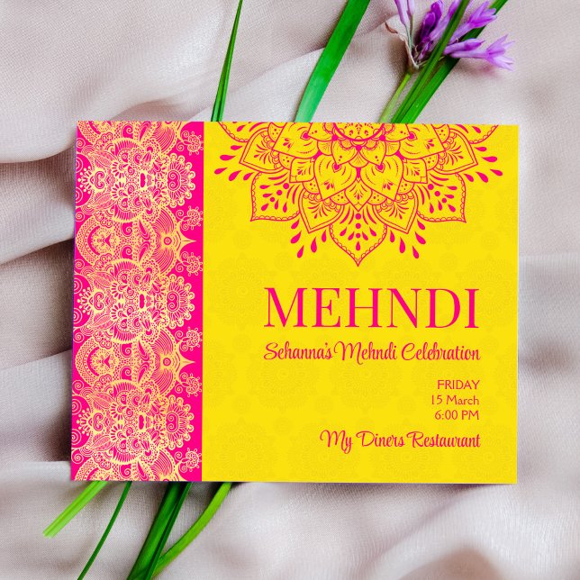 Convite para orçamento Mehndi amarelo brilhante do (Criador carregado)