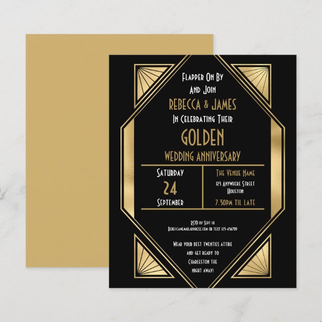 Convite para Ouro de Casamento de Arte Orçamental (Frente/Verso)