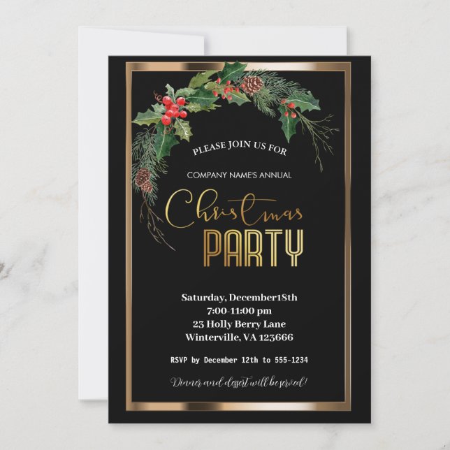 Convite para ouro festivo elegante de Natal (Frente)