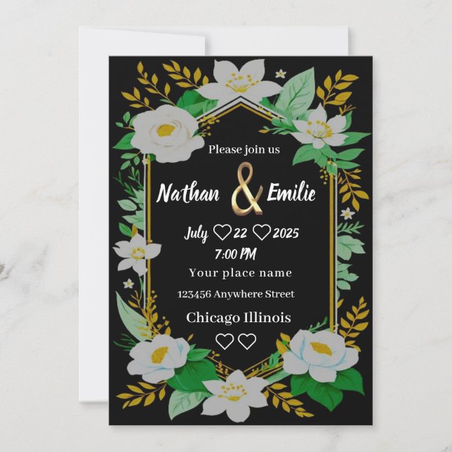 Convite para ouros Elegante Russo Negro e Verde (Frente)