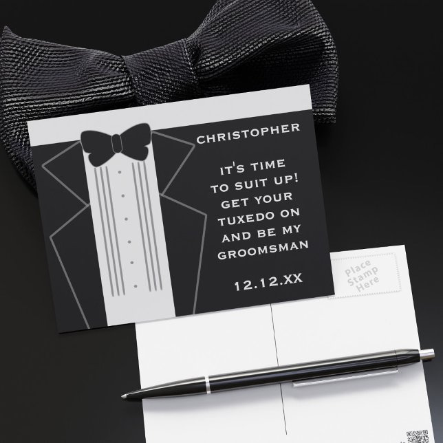 Convite para Padrinho de casamento Tuxedo Casament (Suit Up Groomsman! Just add your proposal. I've left the back blank for you to hand write a message)
