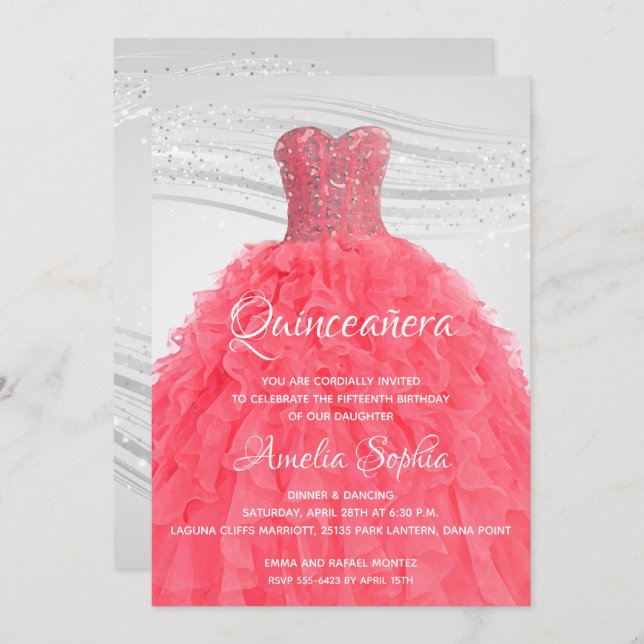 Convite para palhaços cor-de-rosa com Quinceañera  (Frente/Verso)