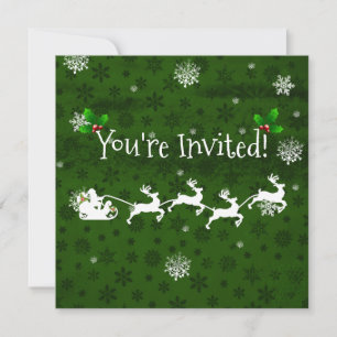 Convite para Papais noeis Verdes Sleigh e Reindeer
