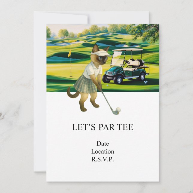 Convite para Par tee de golfe para amantes de gato (Frente)